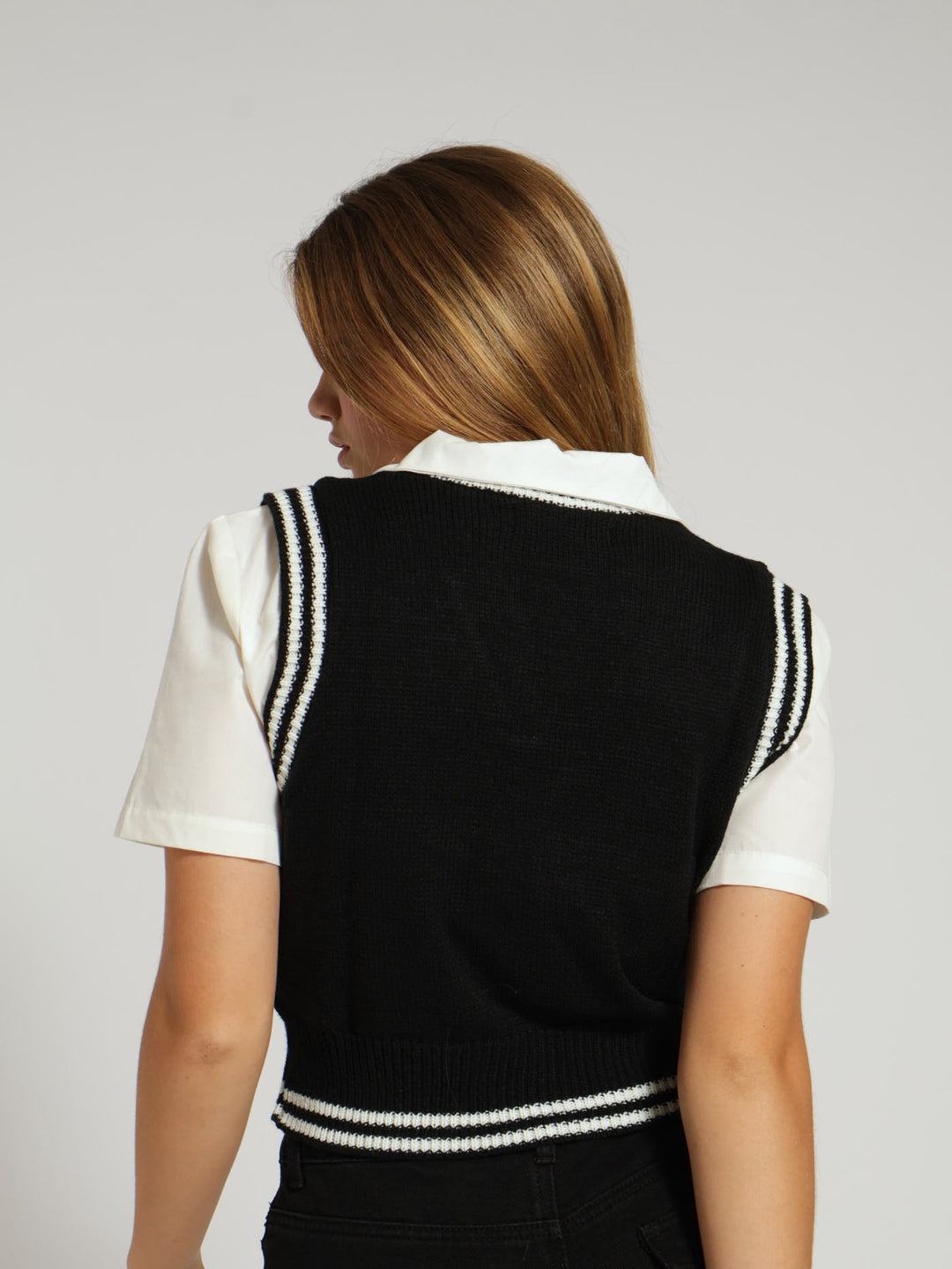 Girls V-Neck Vest Pullover - Black