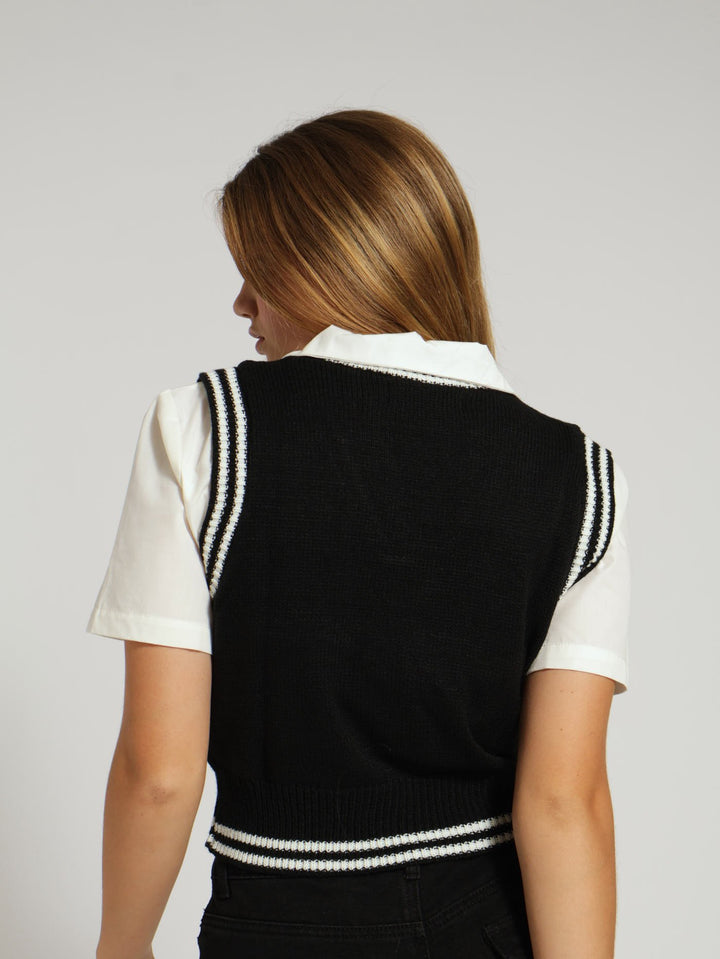 Girls V-Neck Vest Pullover - Black