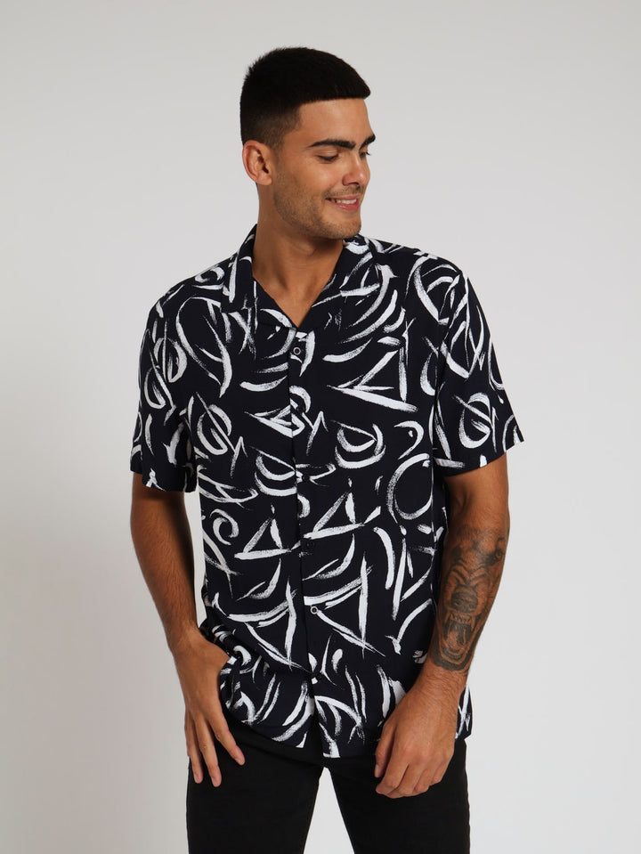 Viscose Geo Pattern Shirt - Navy