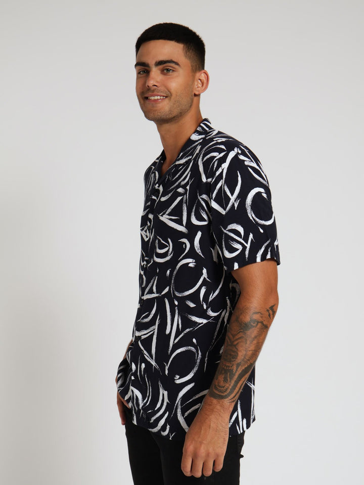 Viscose Geo Pattern Shirt - Navy