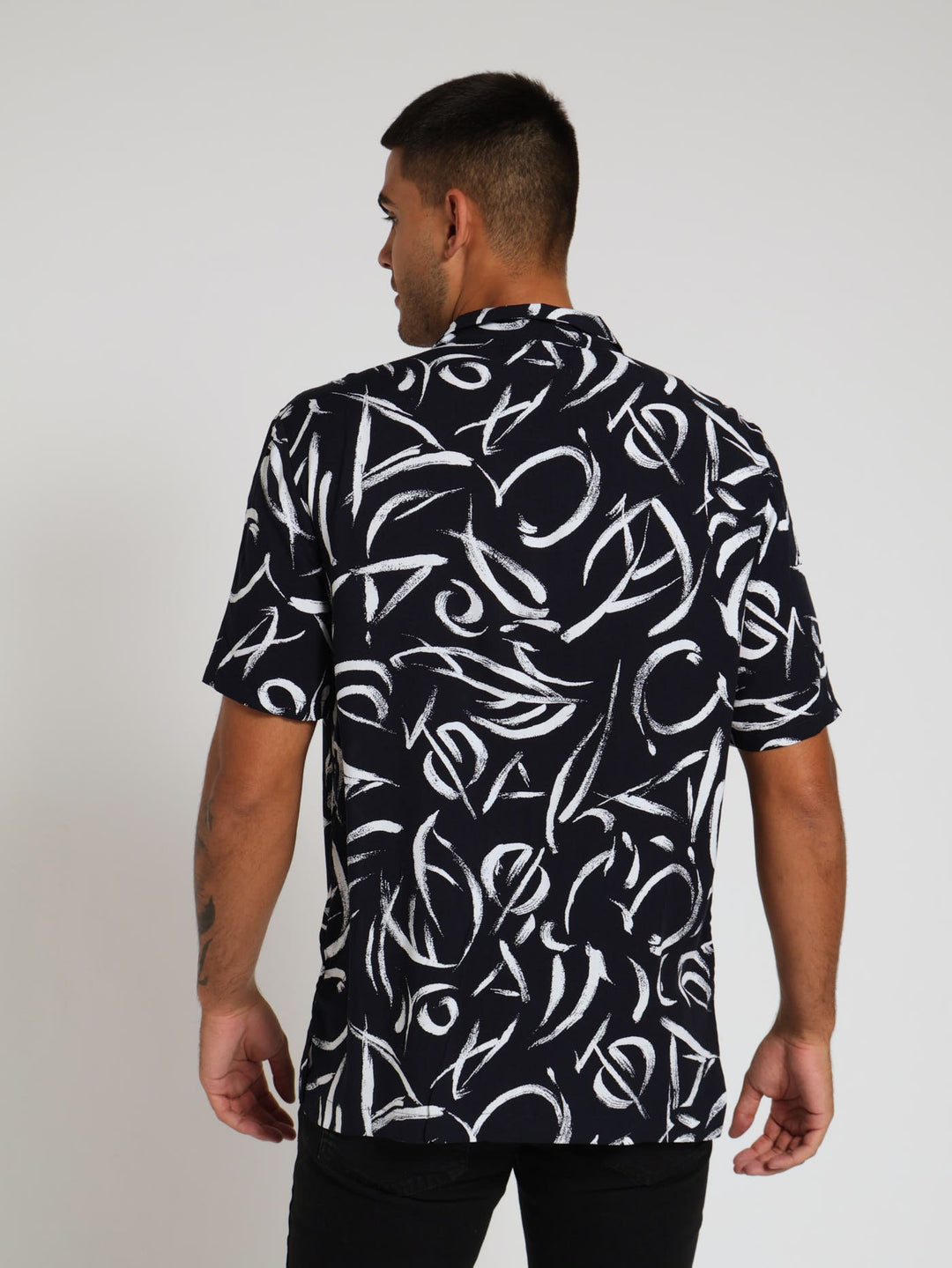 Viscose Geo Pattern Shirt - Navy