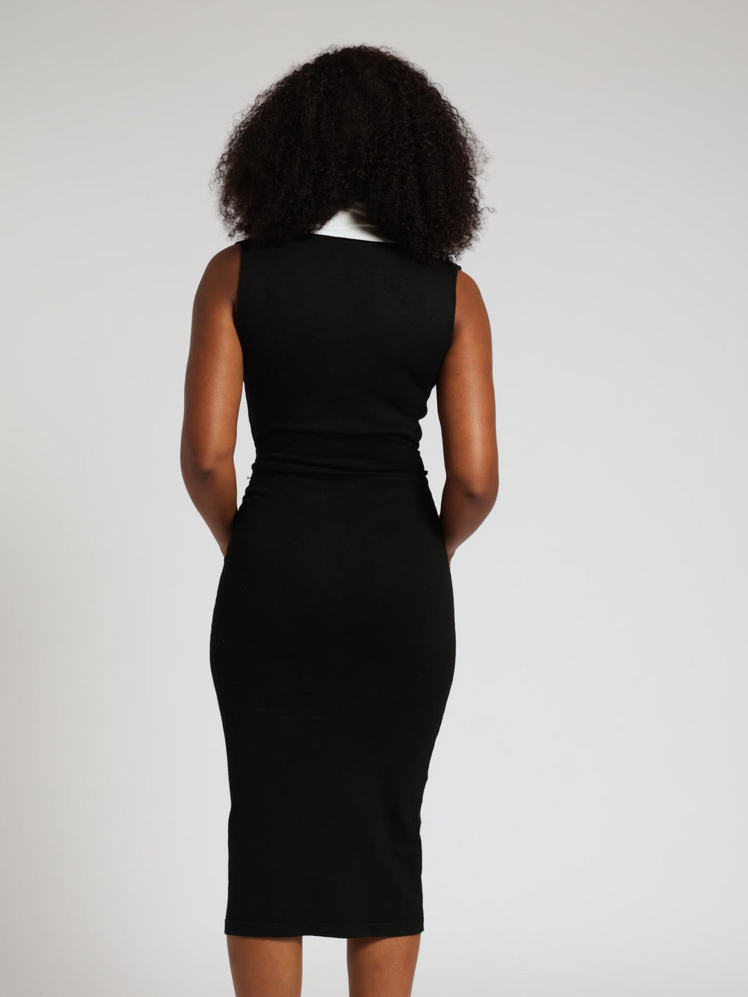 Collared Wrap Knit Midi Dress - Black/Cream