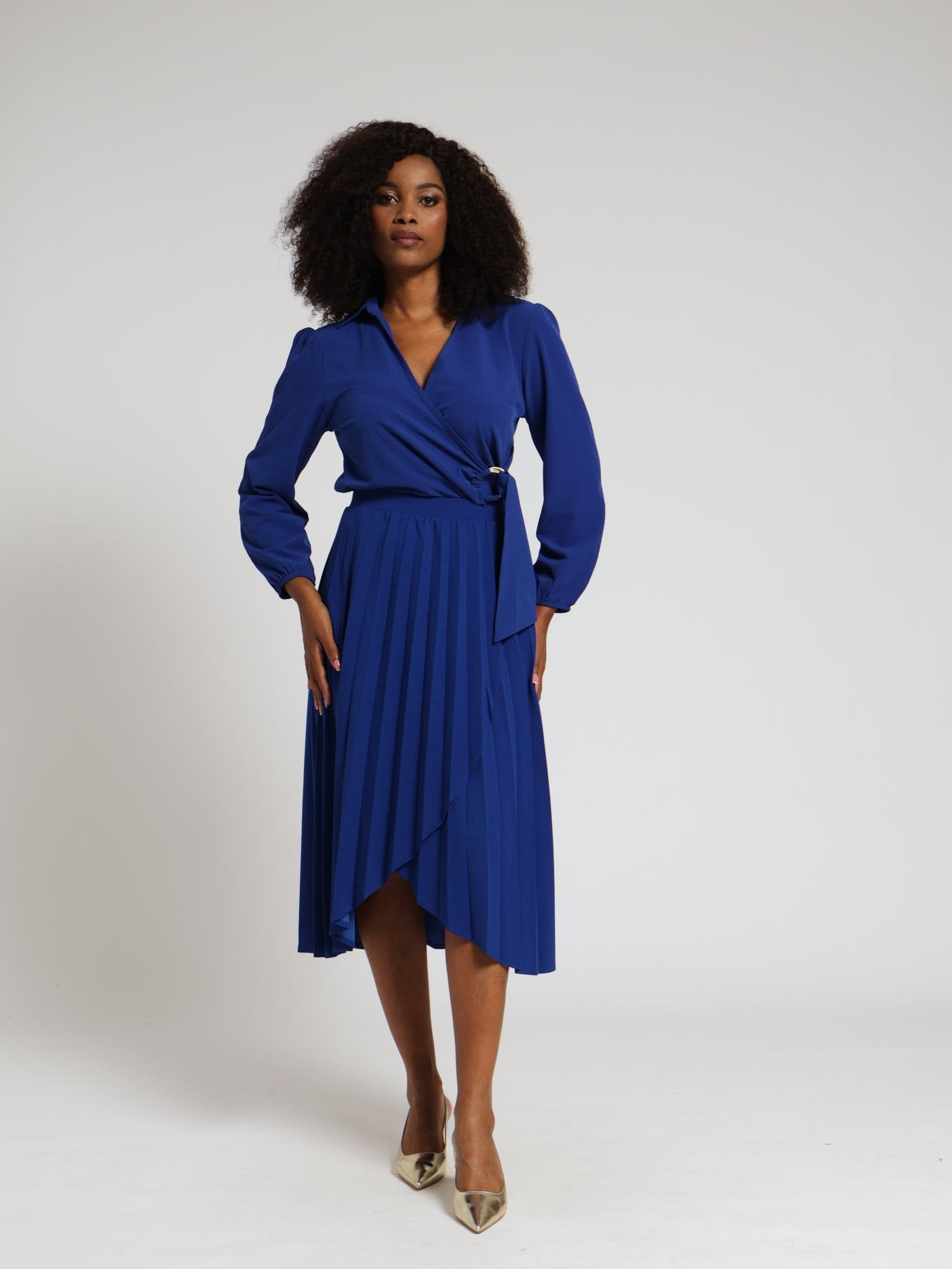 Ladies Mock Wrap Pleated Midi Skirt - Cobalt – Edgars
