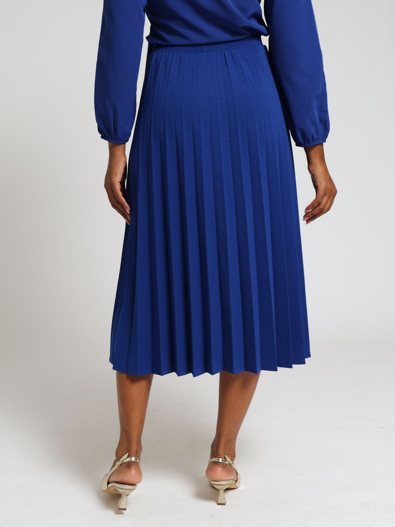 Mock Wrap Pleated Midi Skirt - Cobalt