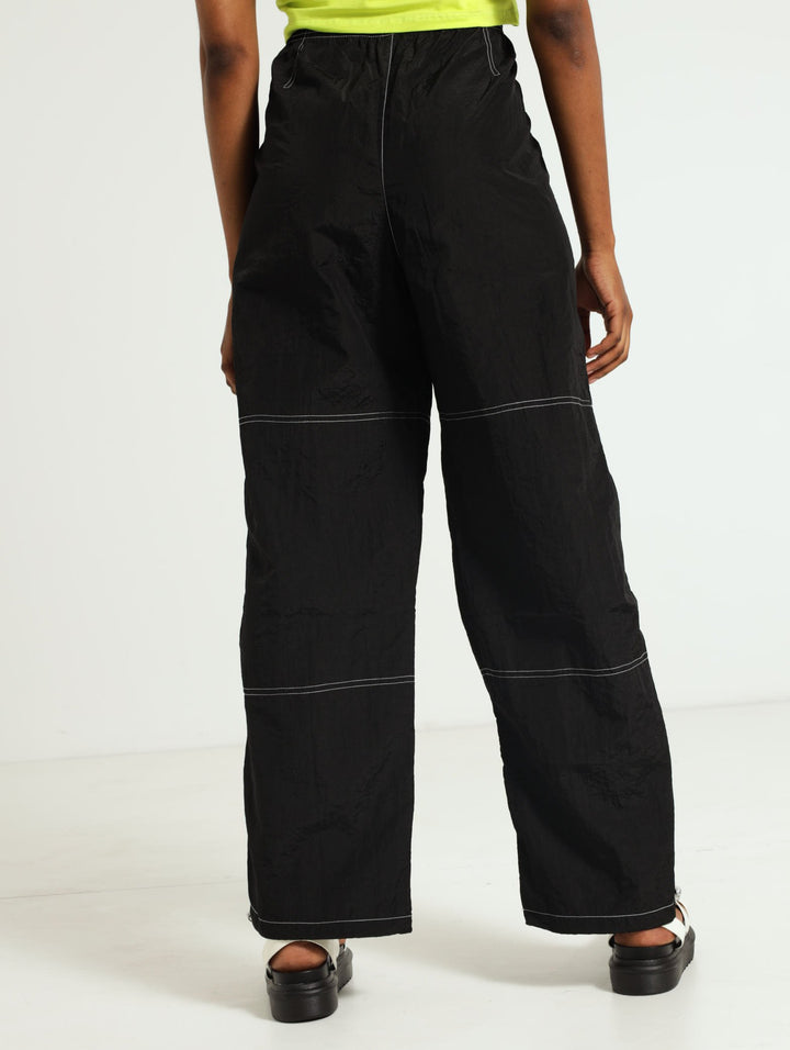 Contrast Stitch Parachute Pants - Black
