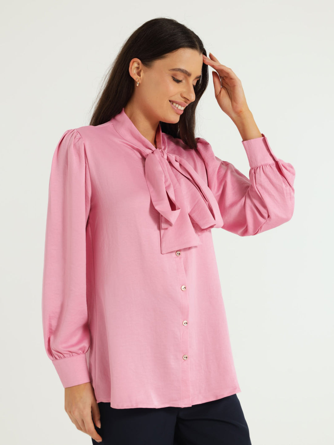 Oversized Satin Bow Shirt