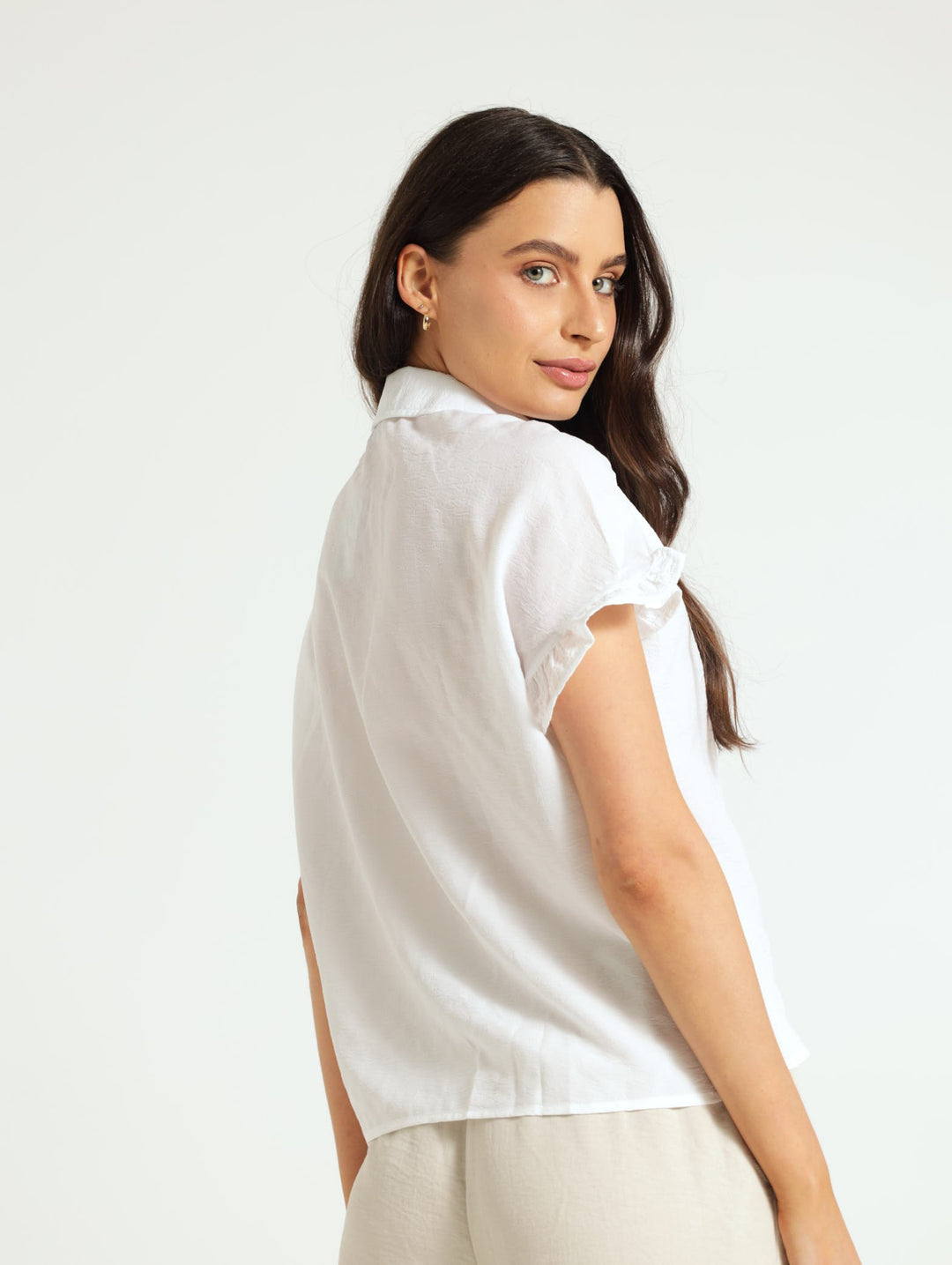 Textured Gauged Yoke Shirt - White