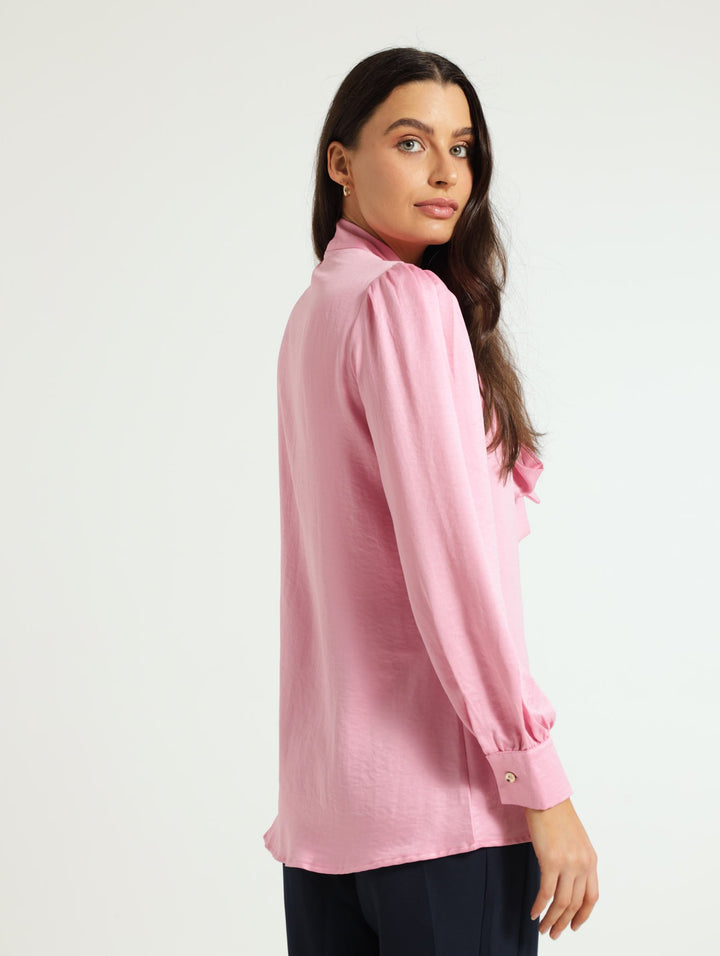 Oversized Satin Bow Shirt