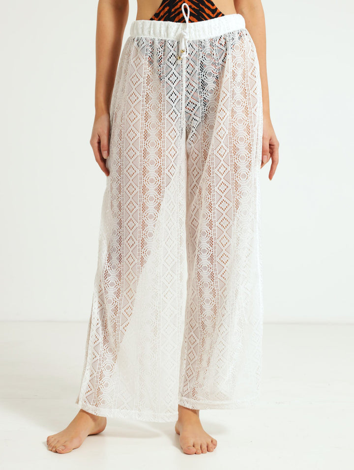 Lace Side Slit Pants - White