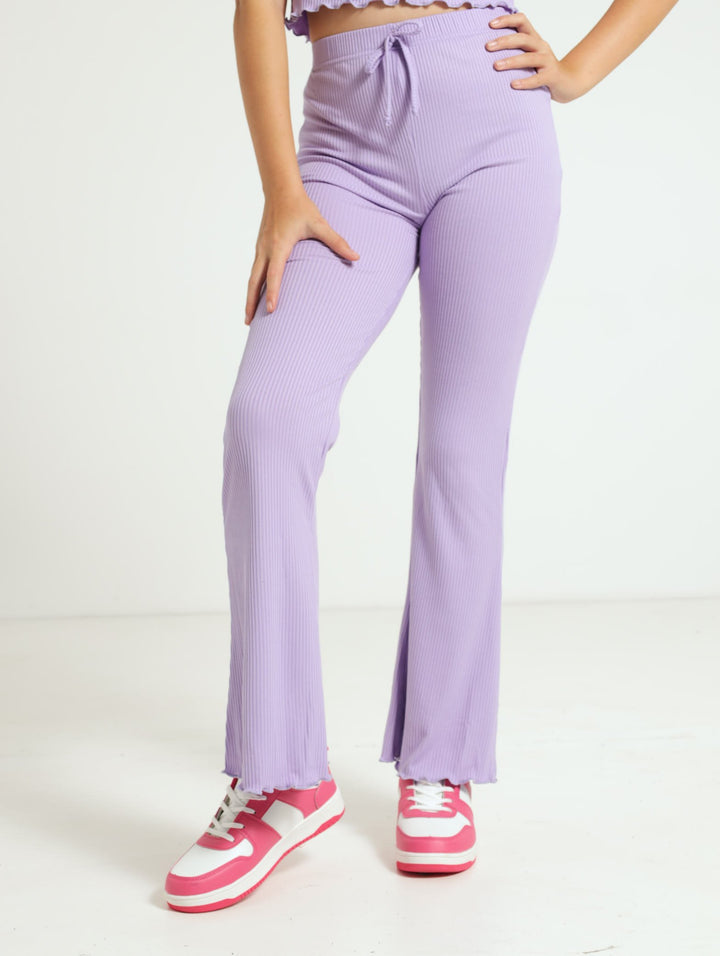 Girls Flare Ribbed Pants - Light Purple