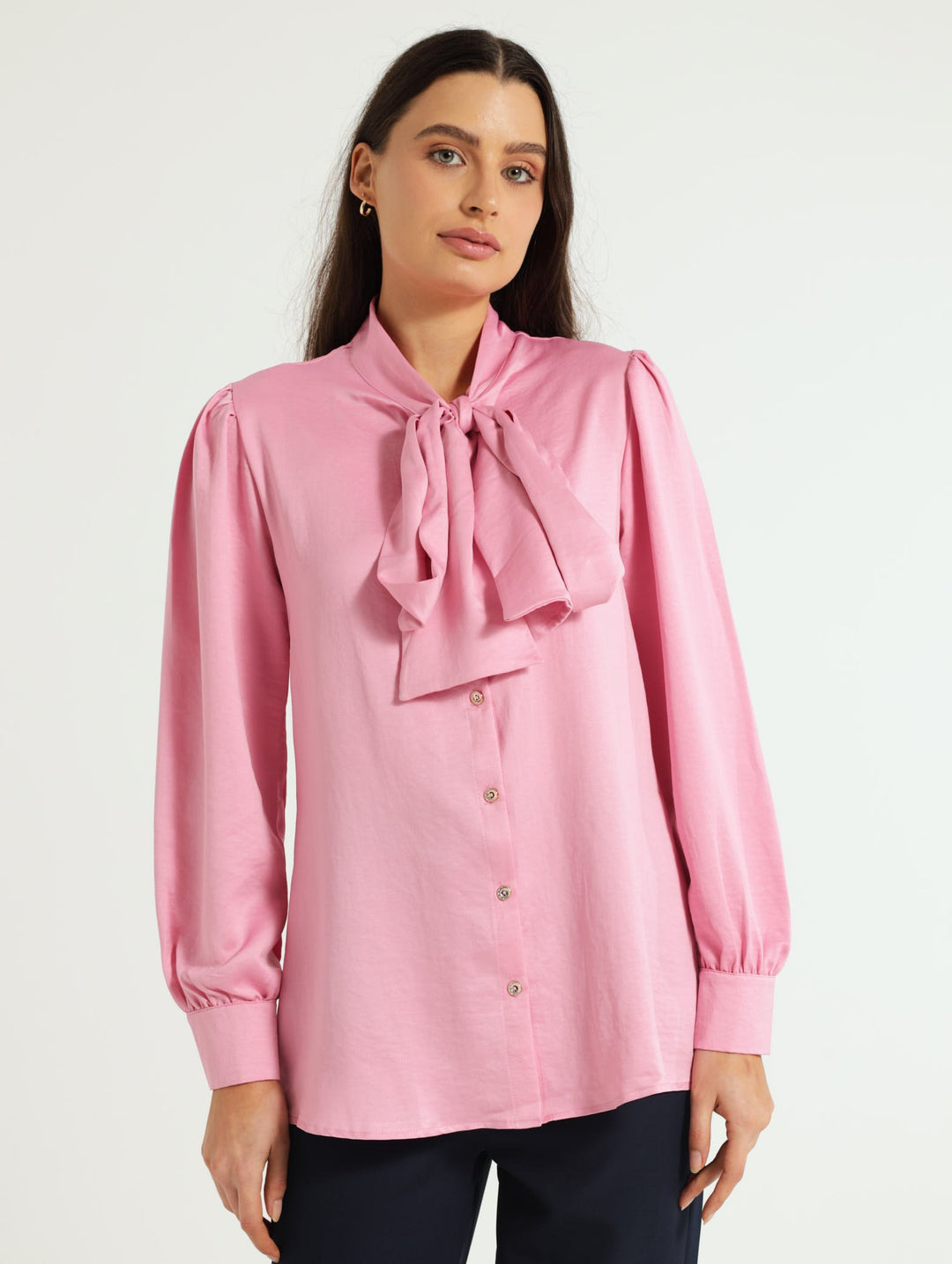 Oversized Satin Bow Shirt