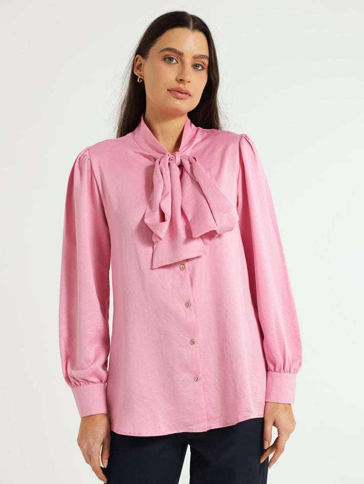 Oversized Satin Bow Shirt