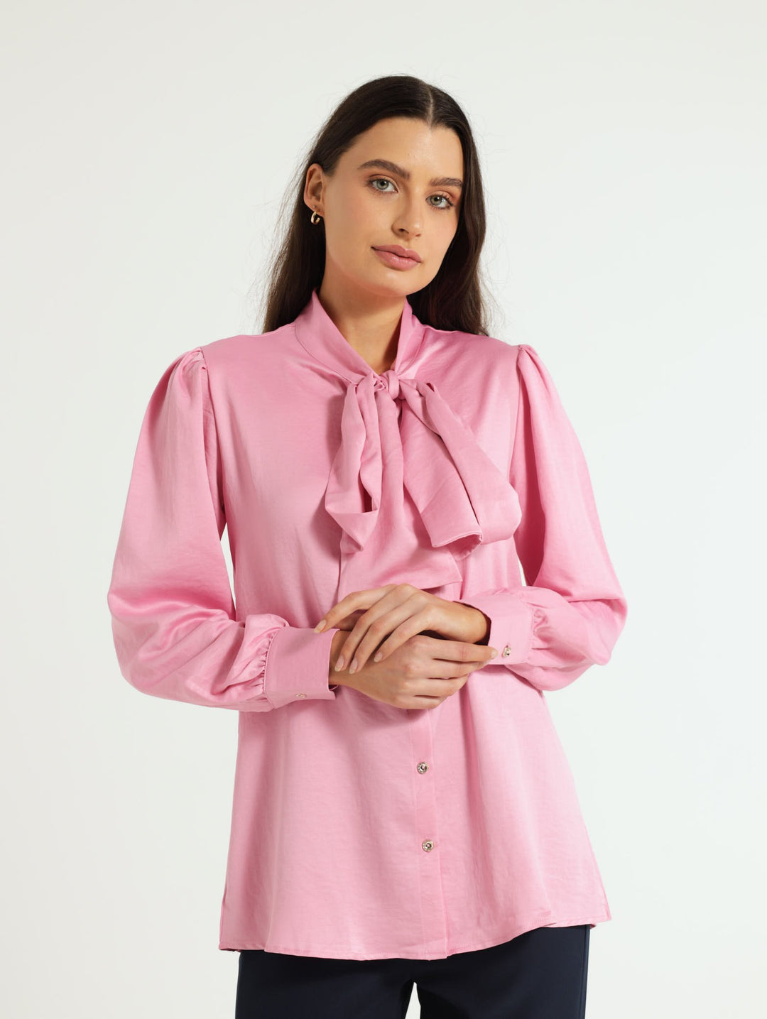 Oversized Satin Bow Shirt