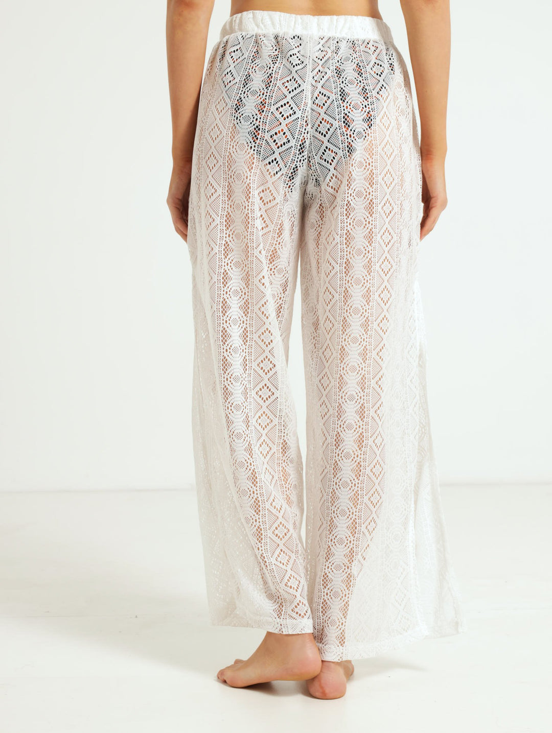 Lace Side Slit Pants - White