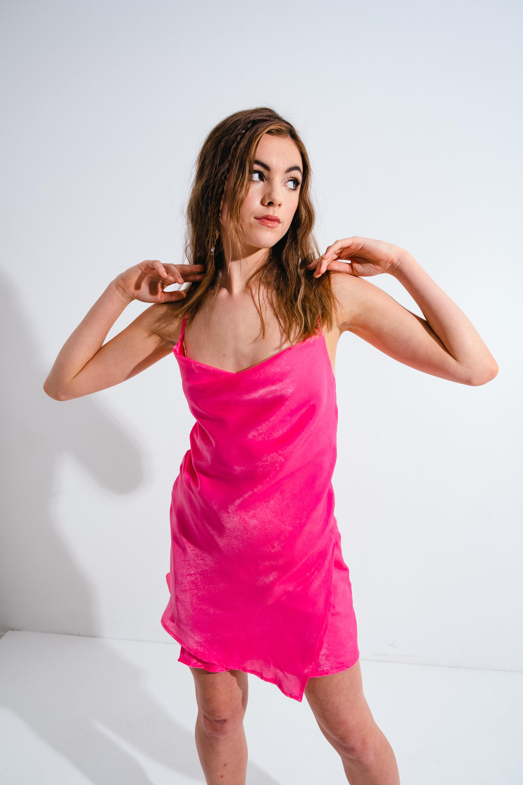 Ladies Satin Slip Dress - Cerise
