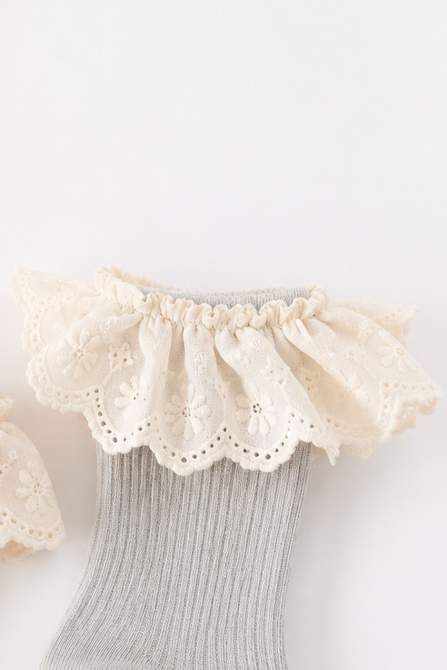 Baby Girls 2 Pack Knee High Ruffles Socks - Pink/Grey