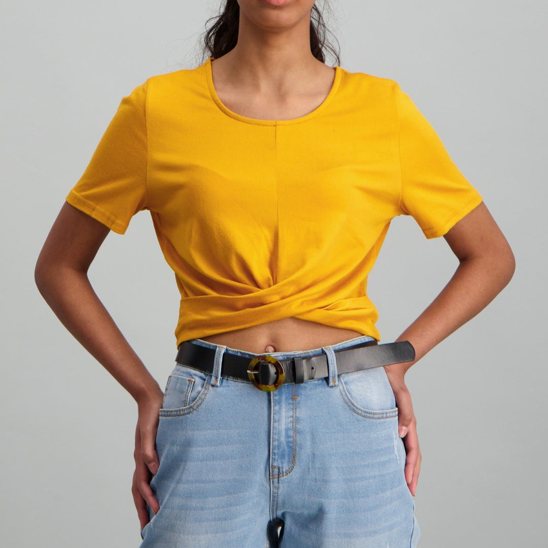 Ladies Front Twist Top - Mustard