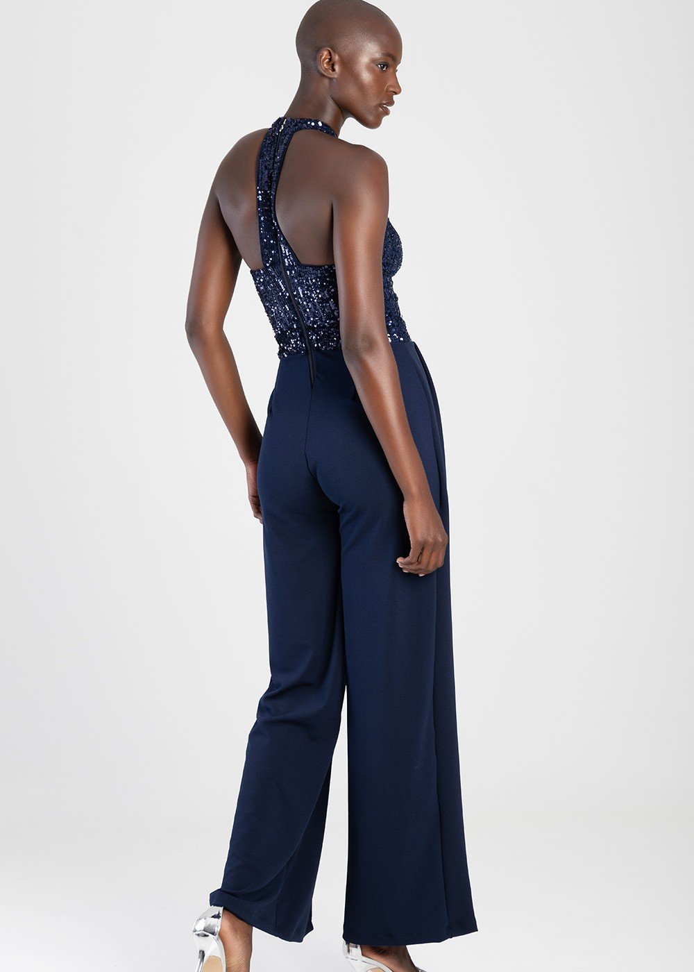 Halter Neck Jumpsuit With Keyhole Navy Edgars