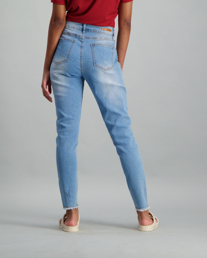 Ladies Stonewash Patch Slash Knee Skinny Denim Jean