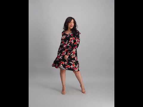 Ladies 2-Tier Floral Baby Doll Dress - Black