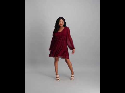 Ladies Tiered Mesh Dress - Berry