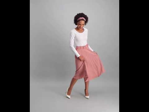 Ladies Belted Pleated Skirt - Light Pink