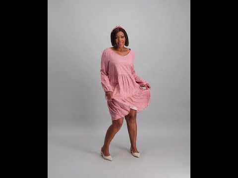 Ladies Polka Dot 2-Tier Baby Doll Dress - Dusty Pink