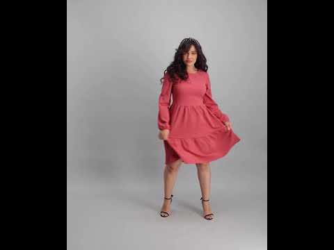 Ladies Long Sleeve Tiered Dress - Mauve