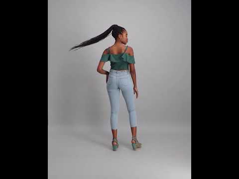 Ladies Buttoned Frill Detail Sleeve Top - Sage