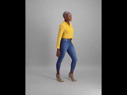 Ladies Long Sleeve Crop Tie Waist Pocket Shirt - Yellow