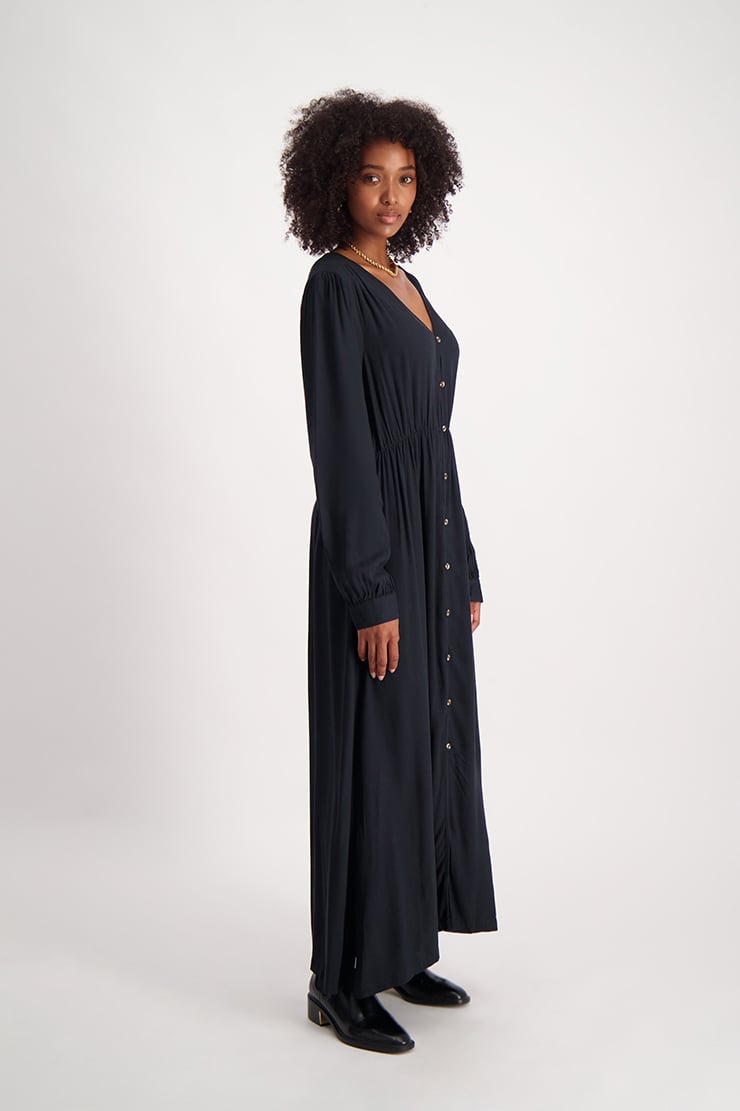 Maxi Dress With Pockets - Black