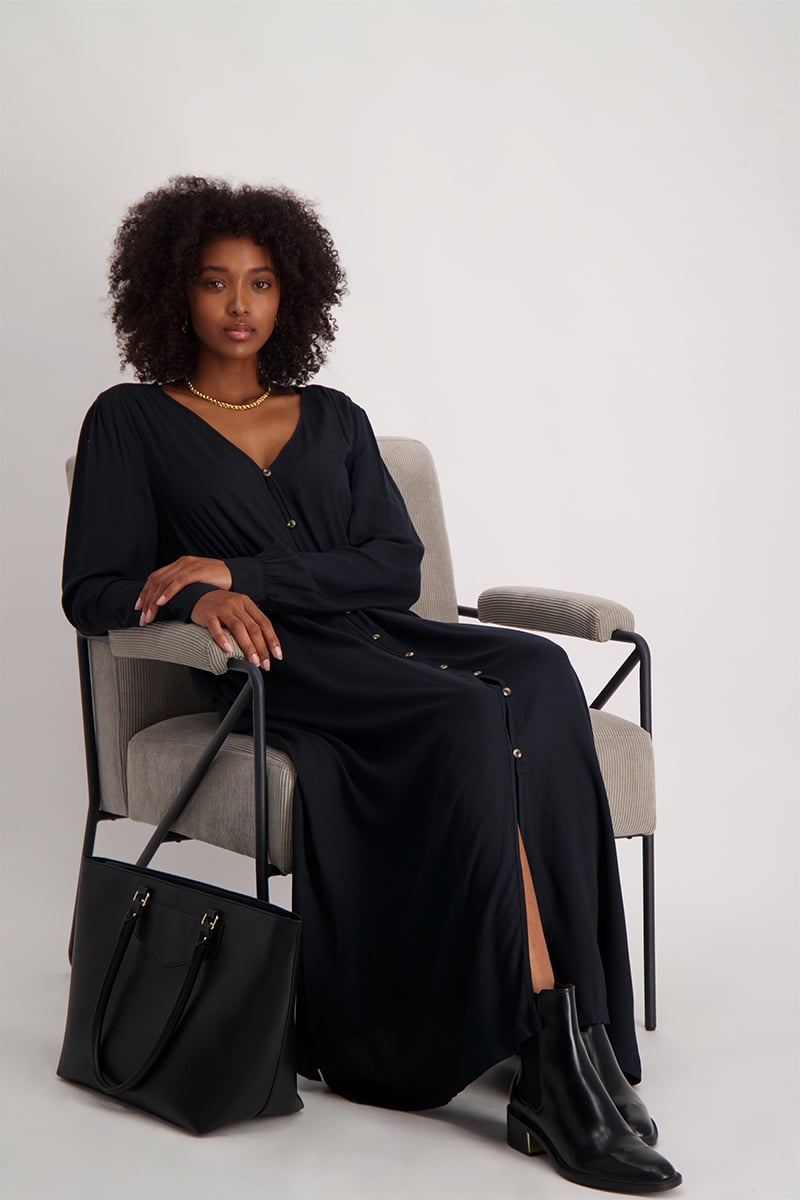 Maxi Dress With Pockets - Black