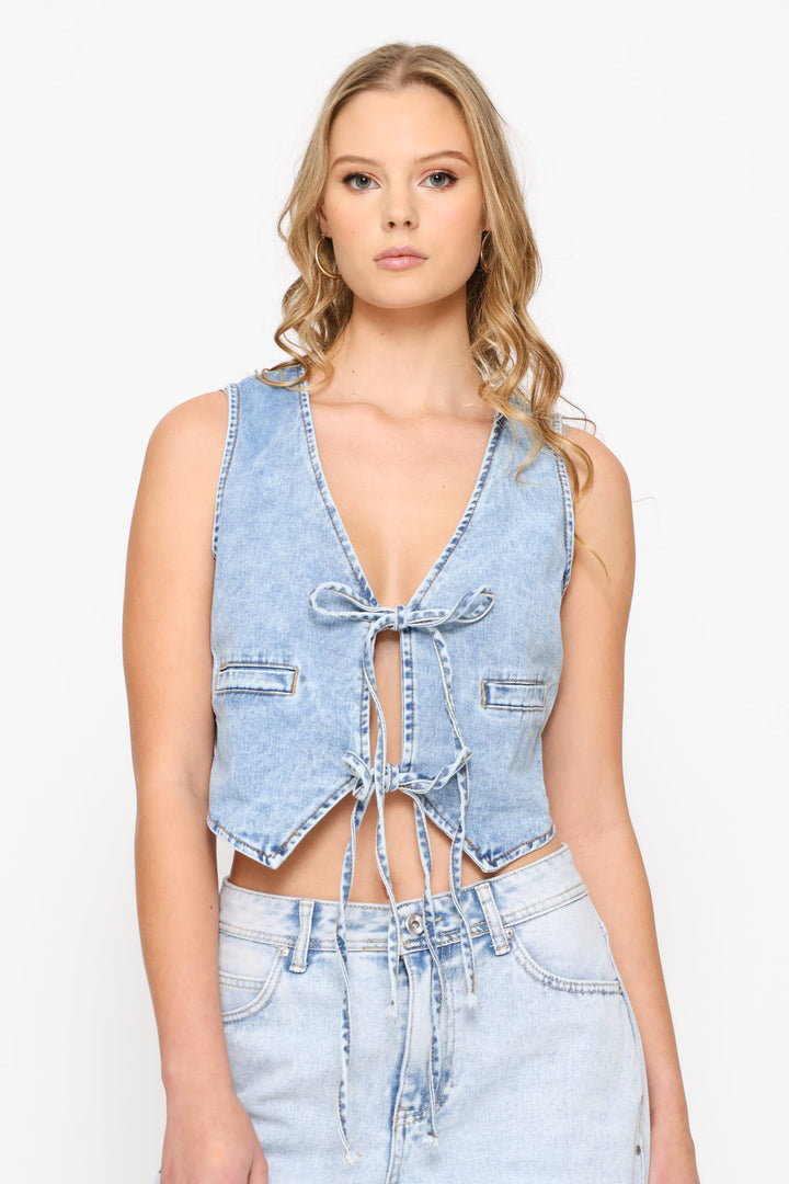 Sleeveless Denim Vest - Blue