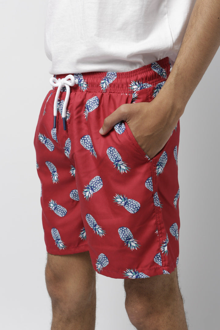 Men's Pineapple Swim Short - Deep Red
