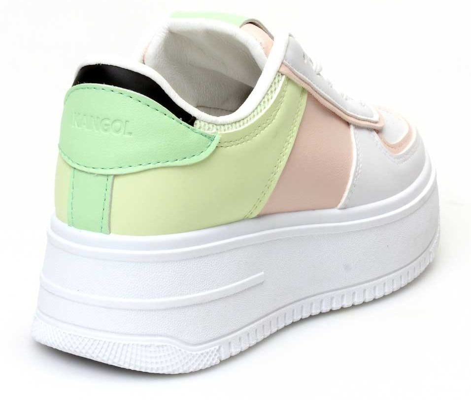 Ladies Flatform Colourblocked Sneaker - White/Mint