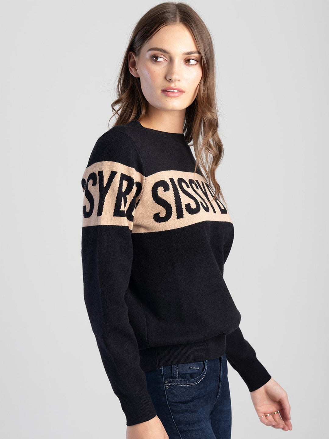 Basic Branded Contrast Knitwear - Black