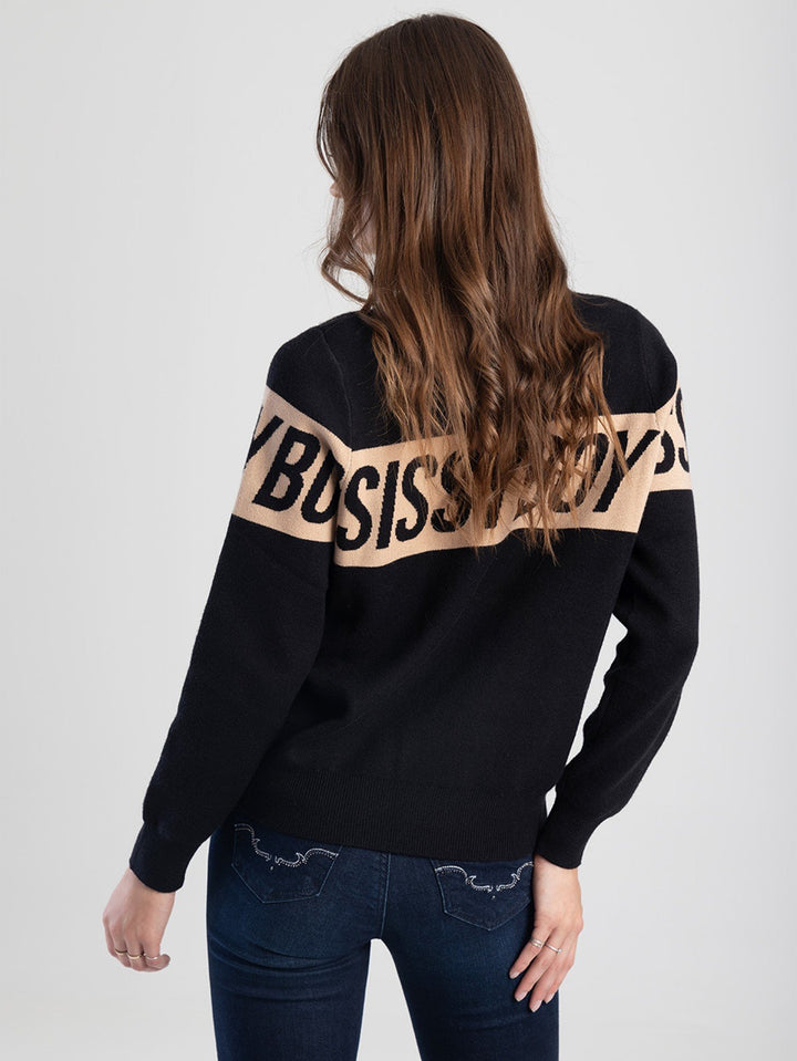 Basic Branded Contrast Knitwear - Black