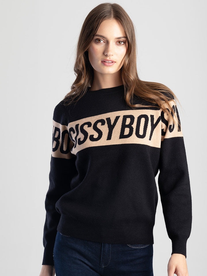 Basic Branded Contrast Knitwear - Black