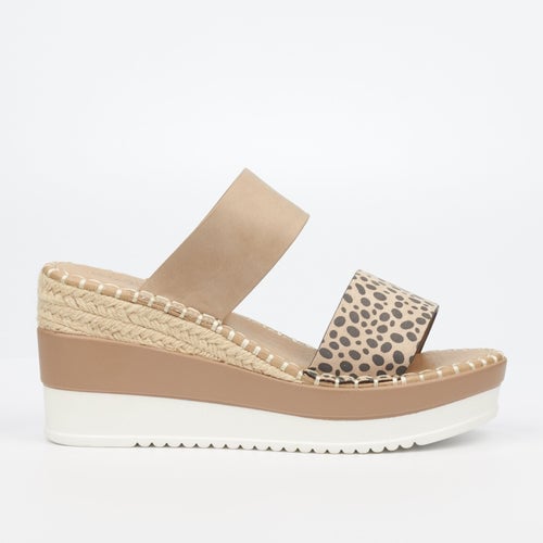 Ladies Push In Platform Wedge - Nude