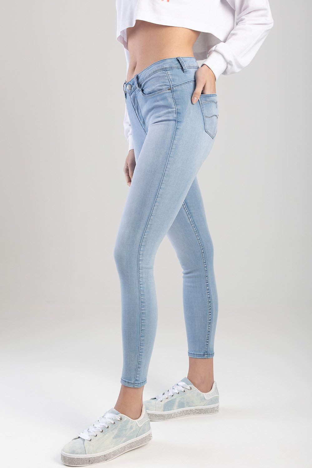 Ladies Light Blue Summer Days Axel Bling Skinny Denim Jean