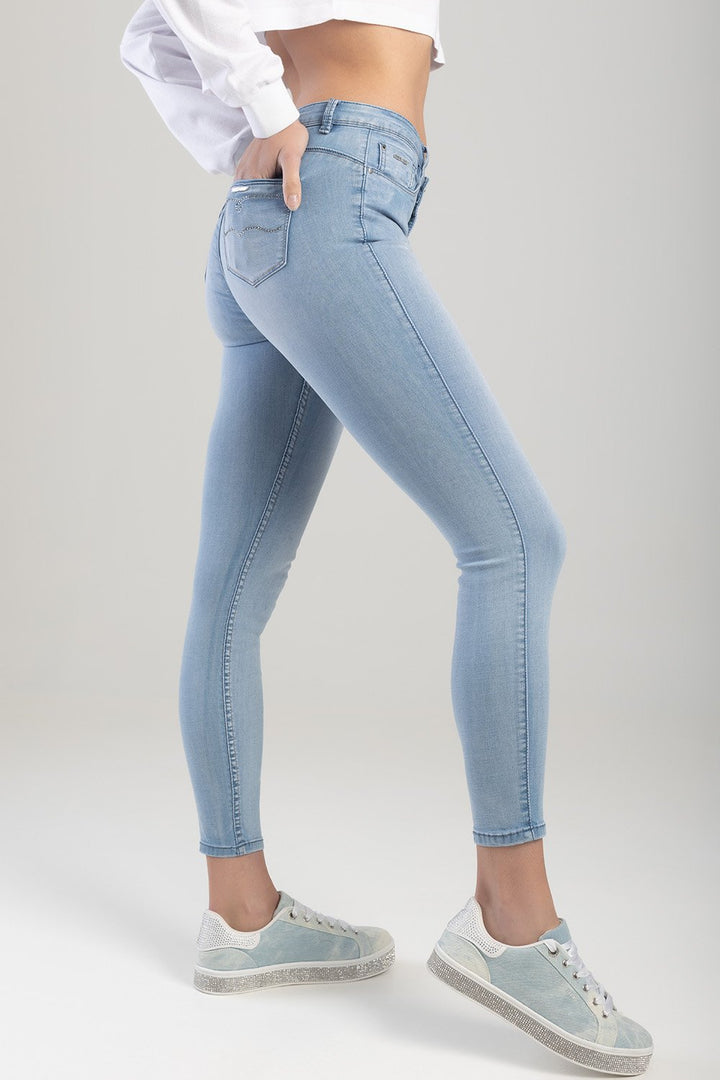 Ladies Light Blue Summer Days Axel Bling Skinny Denim Jean