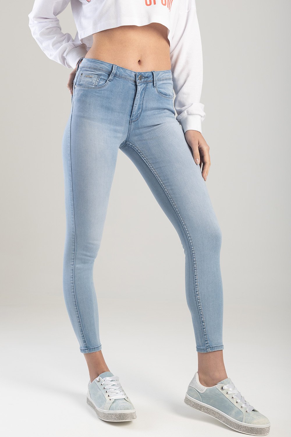 Ladies Light Blue Summer Days Axel Bling Skinny Denim Jean