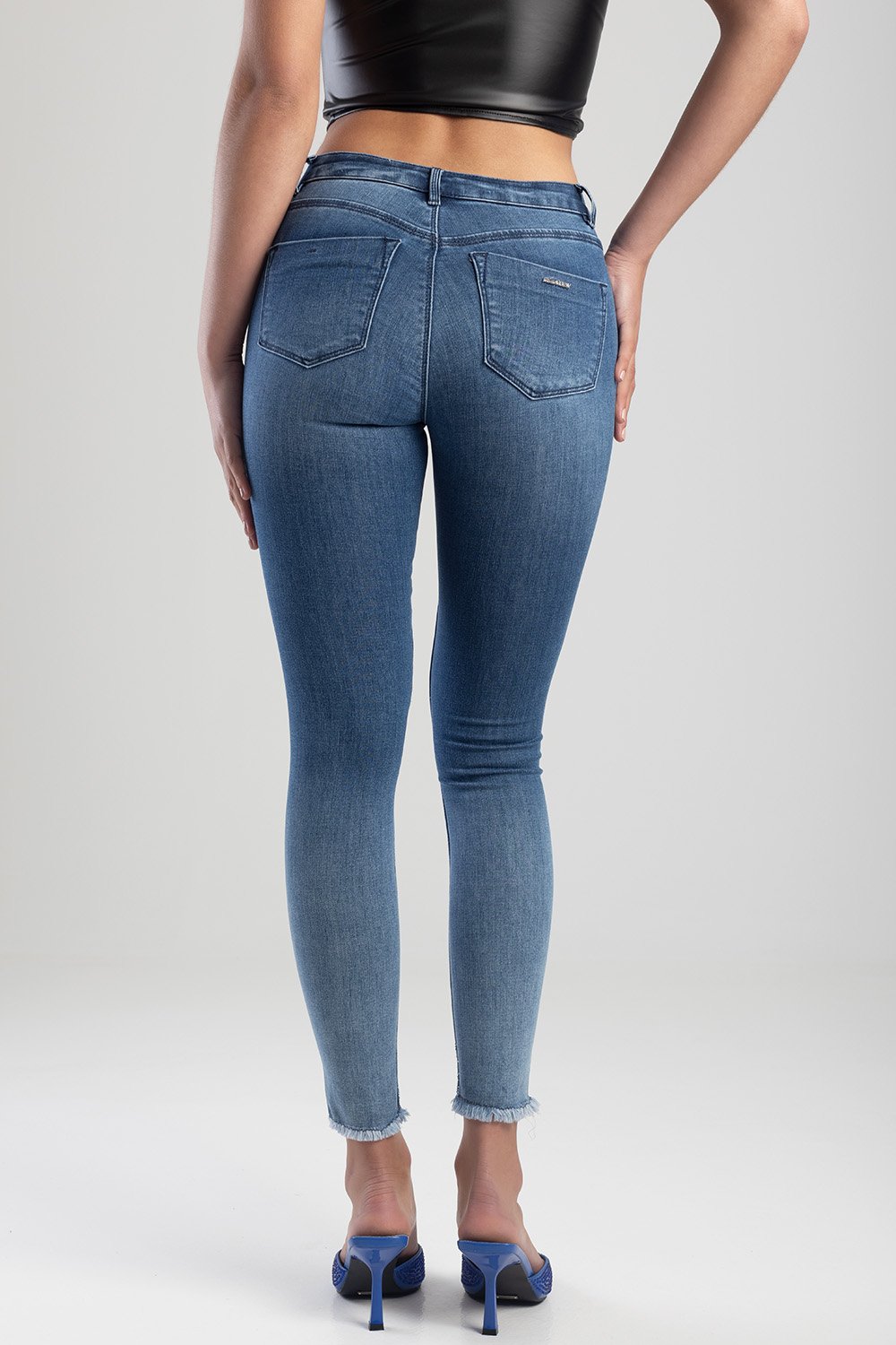 Ladies Mid Blue Ryder Skinny Denim Jean With Hem