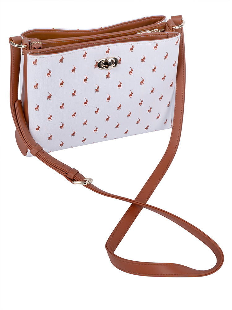 Iconic Multi Compartment Sling Bag-White