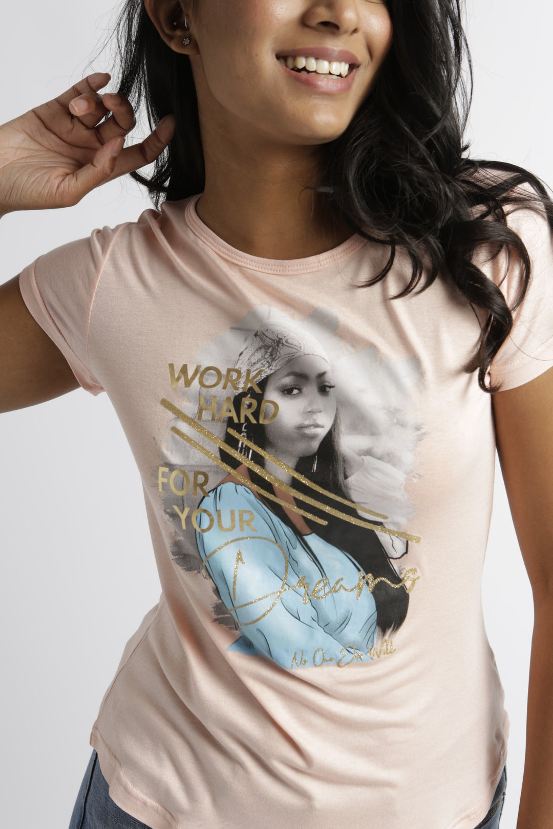 Ladies Photographic Work Hard Top - Peach