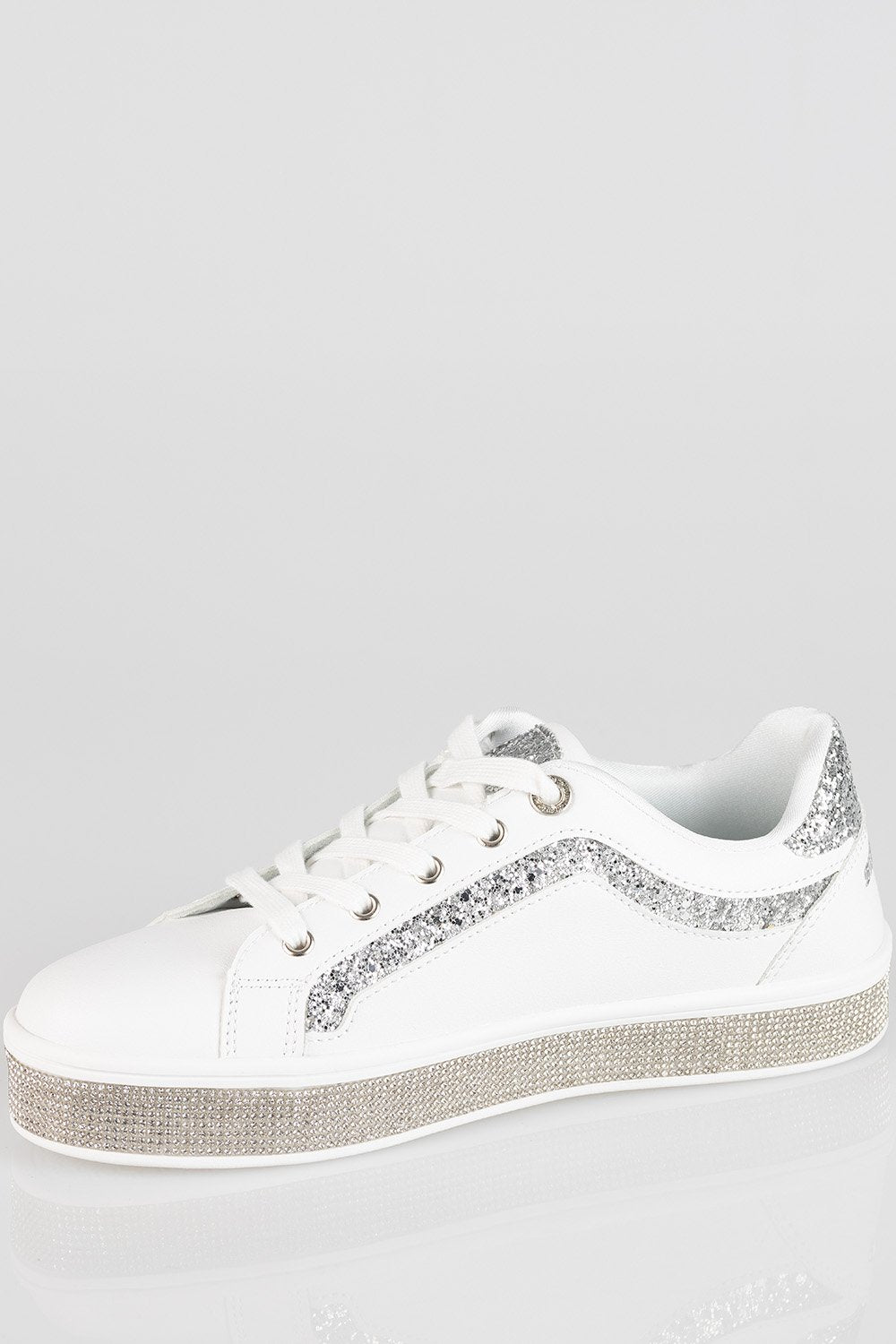 Ladies Glitter Bolt Duchess Sneaker - White Glitter