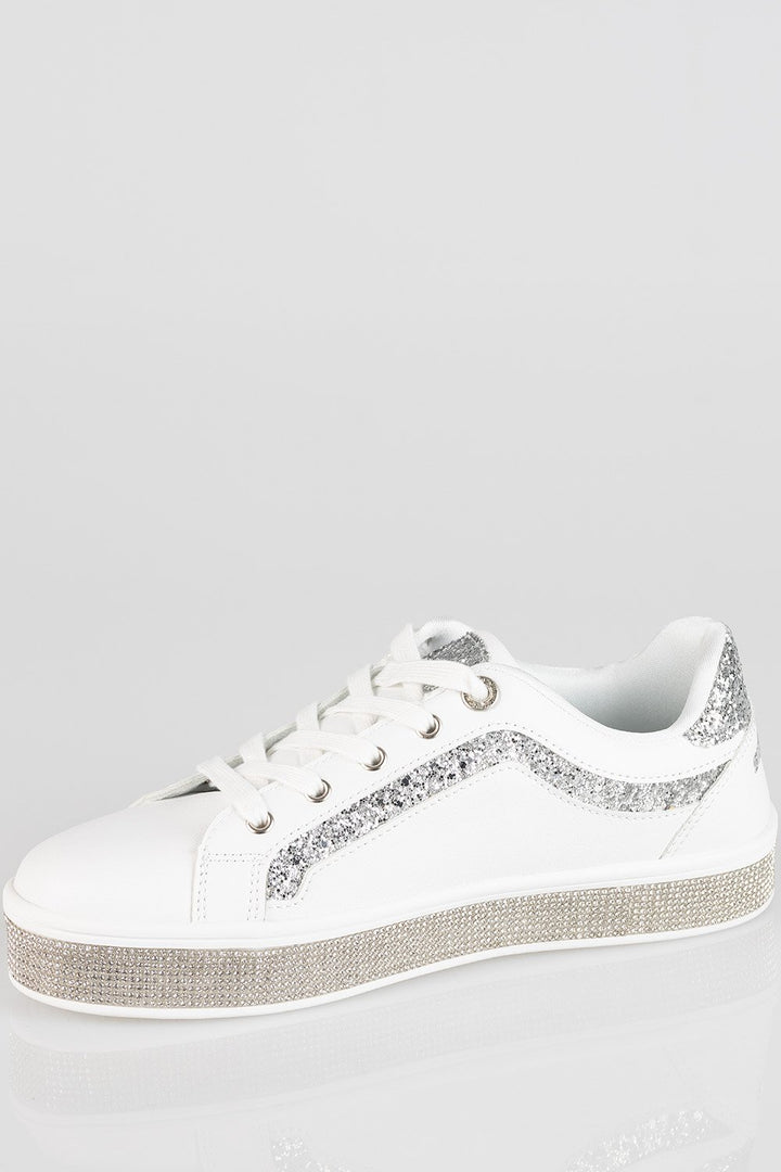 Ladies Glitter Bolt Duchess Sneaker - White Glitter