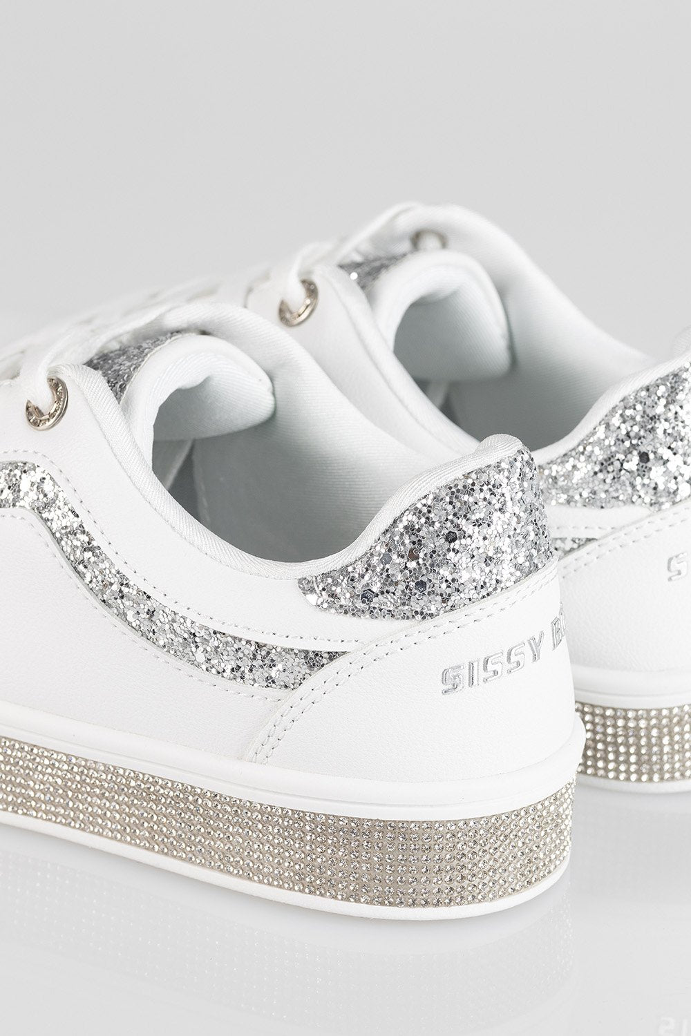 Ladies Glitter Bolt Duchess Sneaker White Glitter