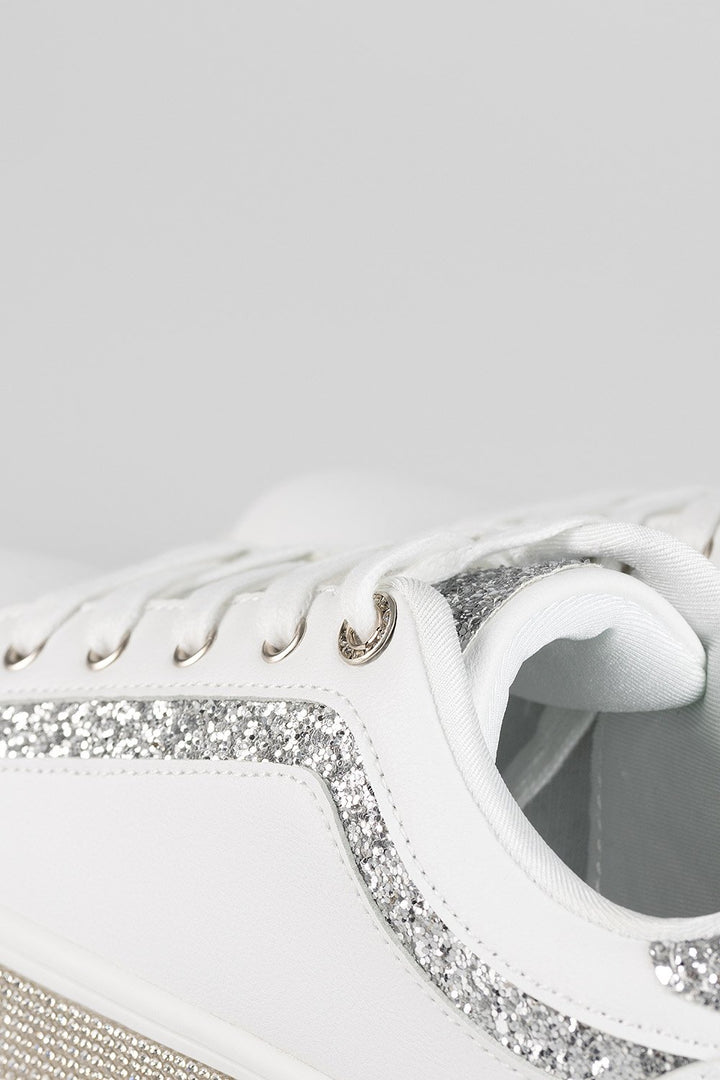 Ladies Glitter Bolt Duchess Sneaker - White Glitter