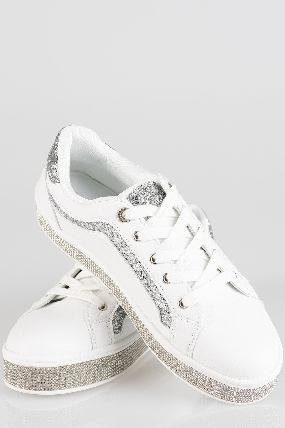 Ladies Glitter Bolt Duchess Sneaker - White Glitter